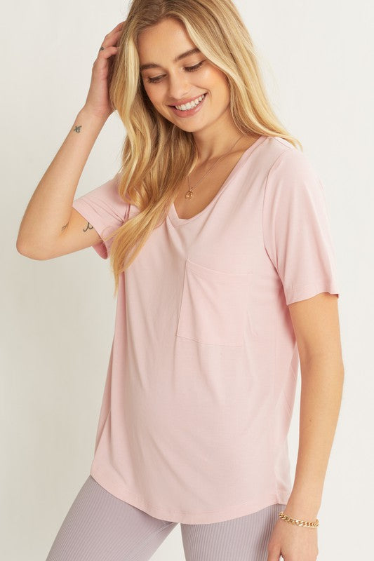 V-Neck Tee-Baby Pink